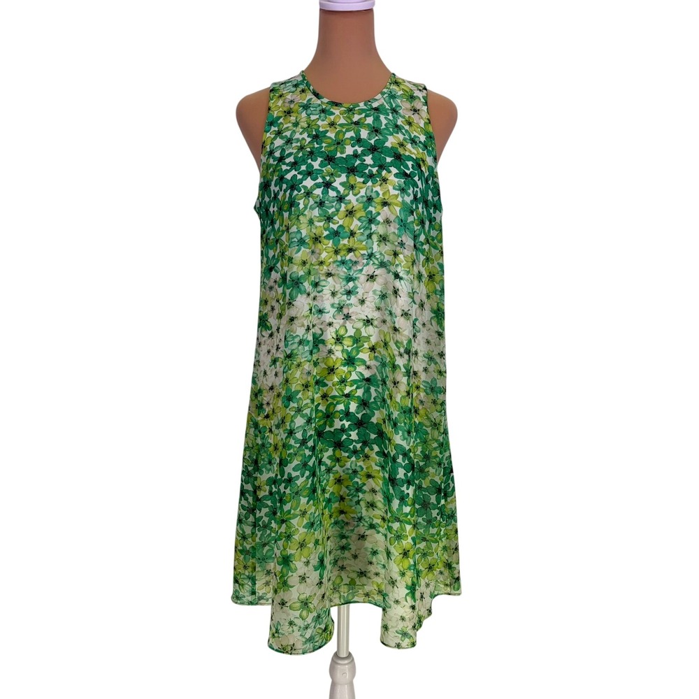 Calvin‎ Klein Floral Sleeveless Shift Dress Size 8 Green Keyhole Back CD8HM39D